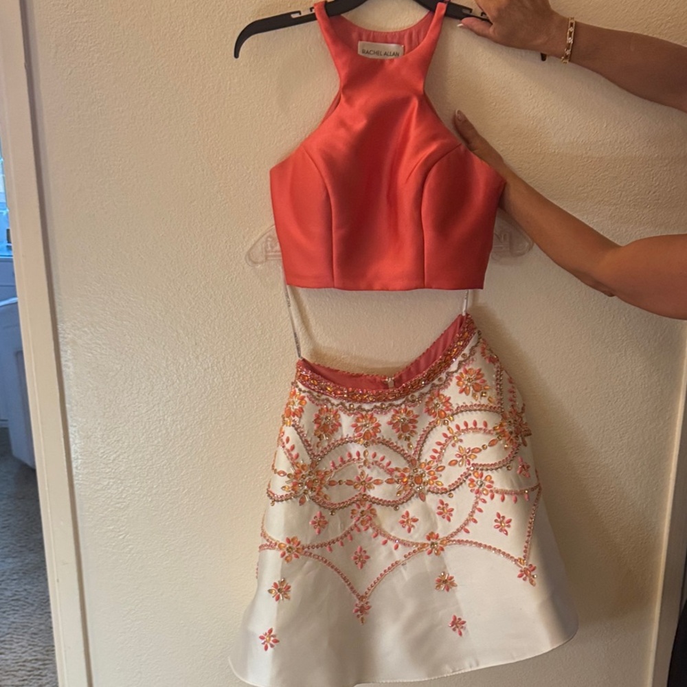 Rachel Allan Coral and White Mini Dress